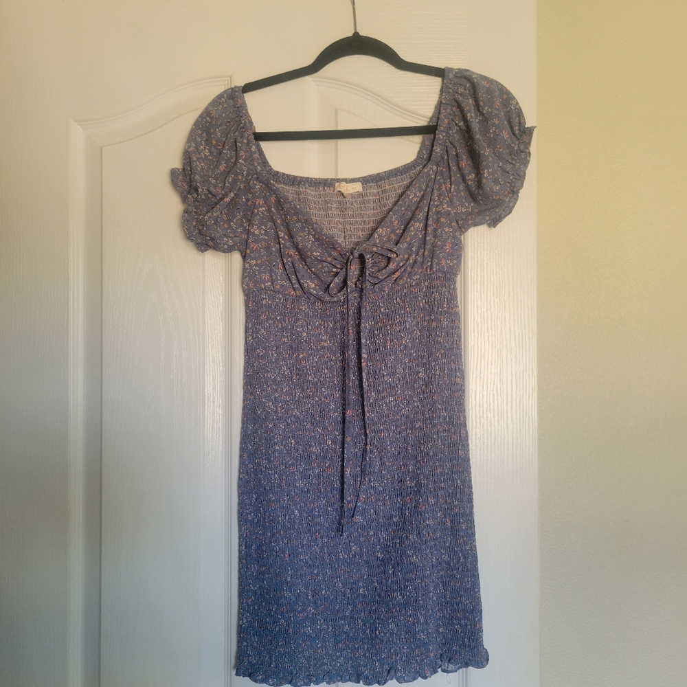 Blue floral mini dress blush bj says large but fits like a medium